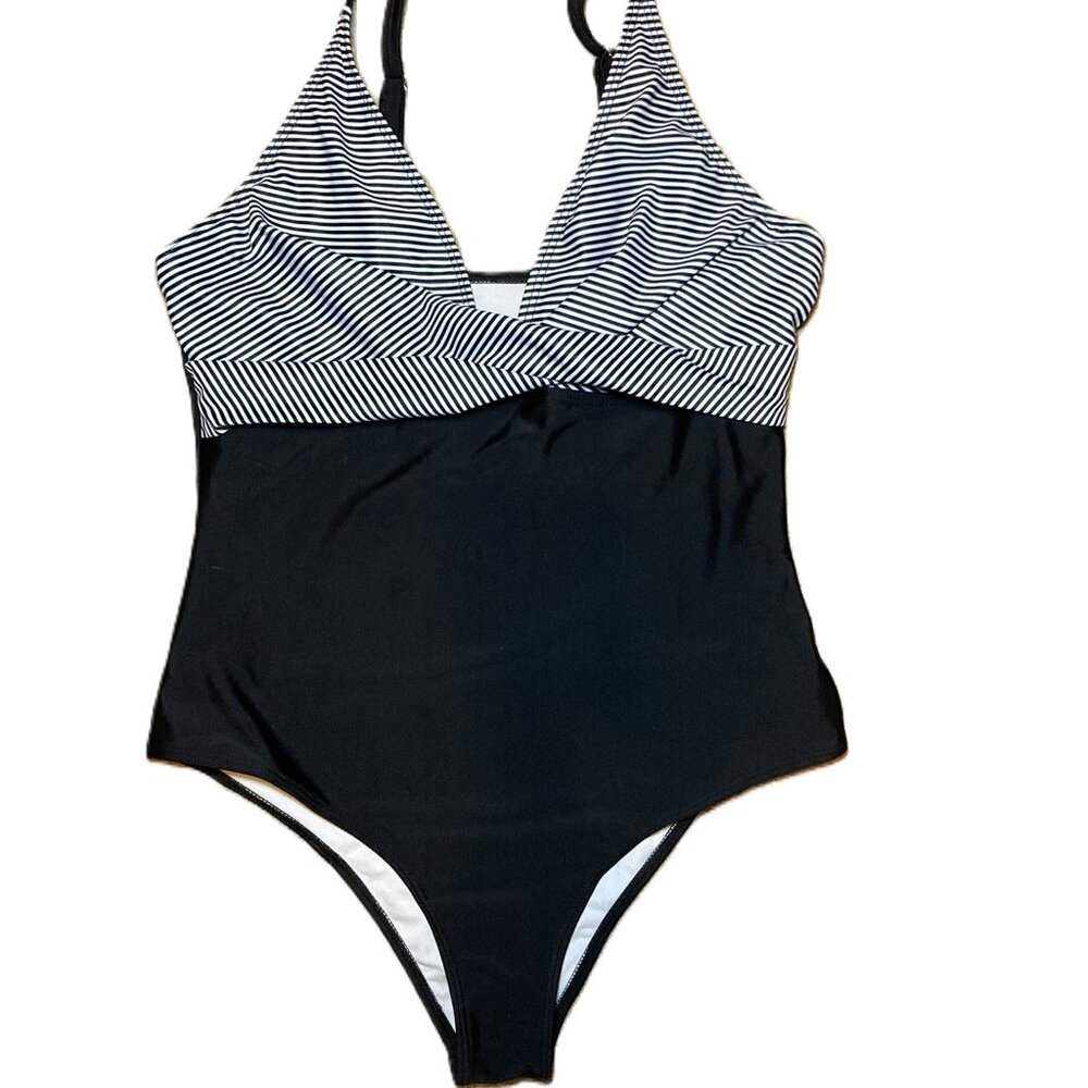 ⭐️ 3/$13 Navy Blue Striped One-Piece Bathing Suit - Size Large